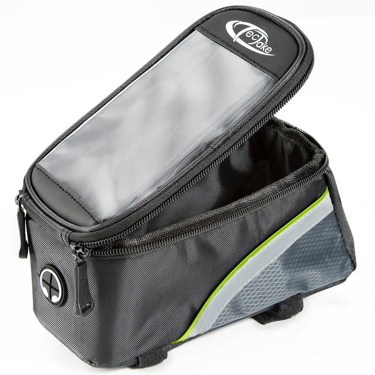 FAHRRADTASCHE, 20,5 x 10 x 10,5cm ,schwarz/grau/grün - Schwarz/Grau, Kunststoff (10/10.5/20.5cm) - tectake