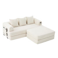 ECKSOFA Cord Beige mit Hocker und Kissen - Beige, Textil/Metall (218/285cm) - WISHDOR