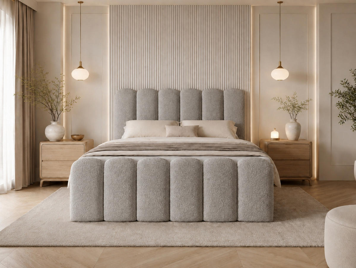BOXBETT CUDDLE 180x200 cm in Grau, Bettkasten, Topper, Bouclé-Stoff - Grau, Holz/Textil (180/200cm) - EMLAR Home
