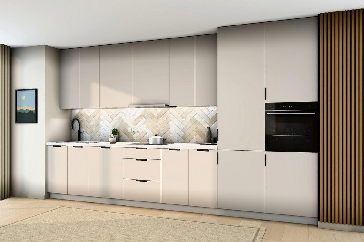 KÜCHENZEILE Sorento Weiß & Beige – 400 cm – K58-G400 R - Beige/Schwarz, Holzwerkstoff/Metall (400/247/58cm) - ROYAL24_MARKT