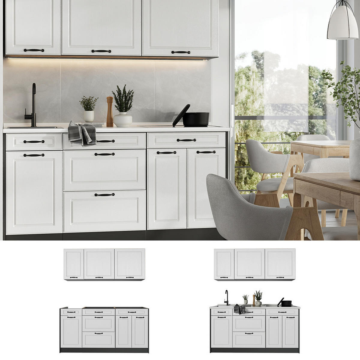 SAMOSTATNÁ KUCHYŇA R-Line, Biely vidiecky dom/antracitová, 160 cm antrasiitti työtaso - biela/antracitová, kompozitné drevo (160/81.6/60cm) - Vicco
