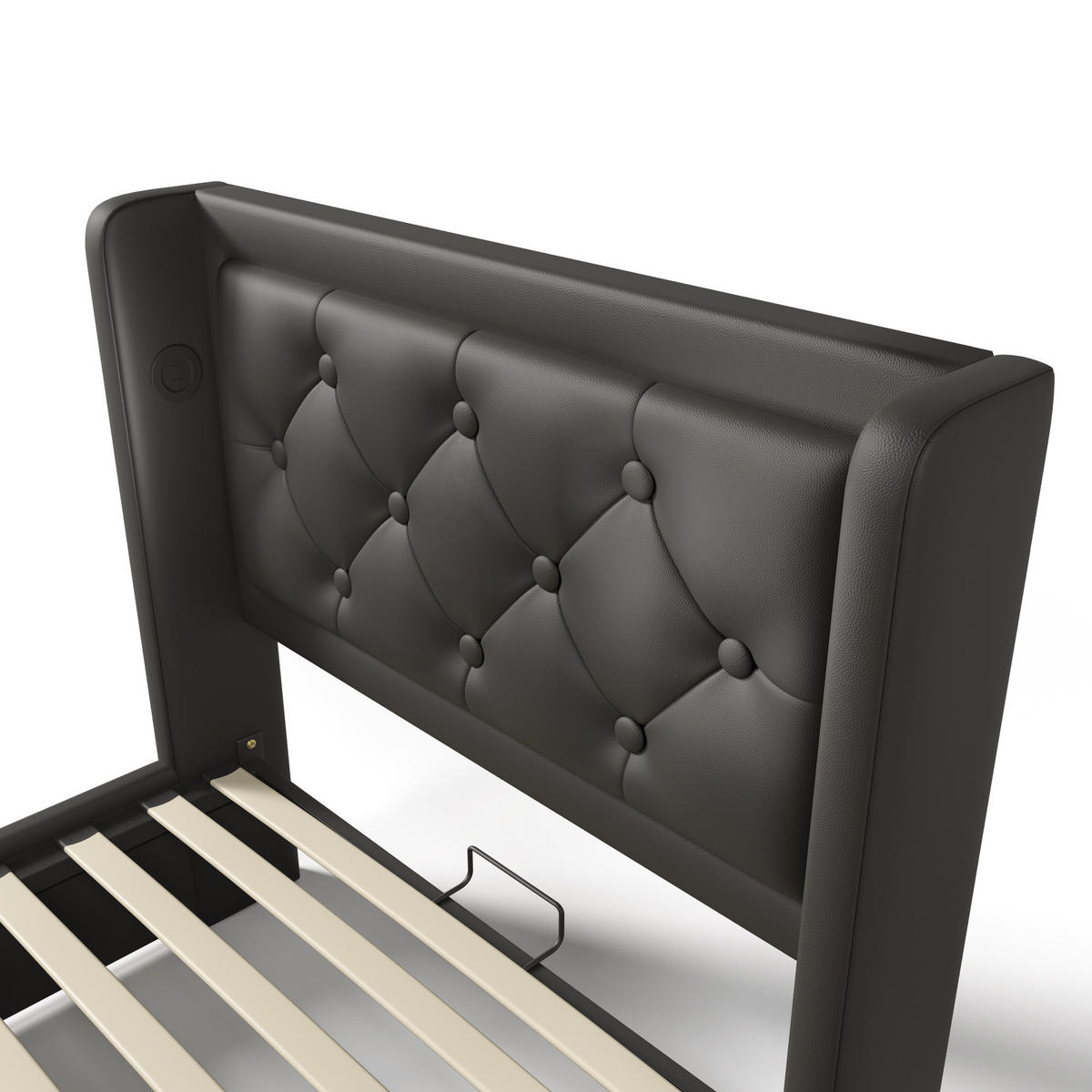 STAURAUMBETT 90/200 cm DE-00519, in Schwarz, LED und hydraulischem Bettkasten - Schwarz, Metall (90/200cm) - ComfortXL