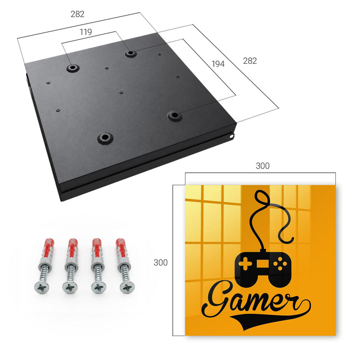 SCHLÜSSELBOX Schwarz 30x30 cm- Türöffnung nach rechts - Pad und das Wort GAMER - Orange, Metall (30/30/5cm) - TULUP