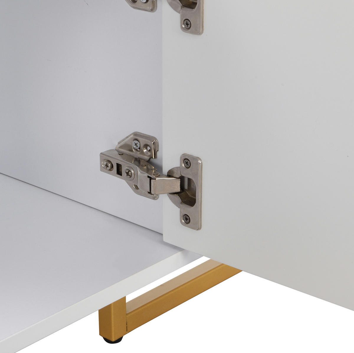TV-LOWBOARD aus MDF 175x30x46 cm Weiß mit 4 Schubladen, 2 Türen und goldfarbenen Metallfüßen - Weiß, Holzwerkstoff (175/46/30cm) - Modfu