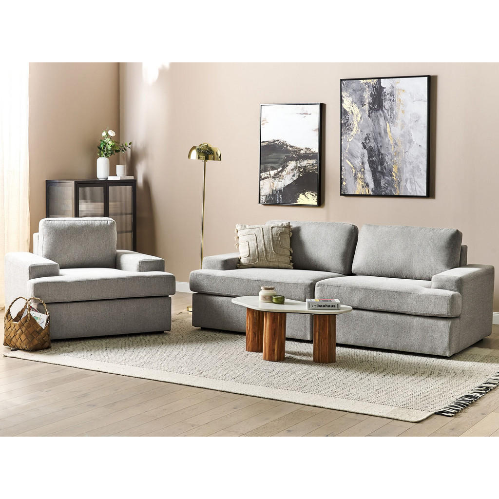 Thumbnail - Beliani Sofa-Set, Grau, Textil, 3-Sitzer, 112x112x208 cm, Wohnzimmer, Sofas & Couches, Sitzgarnituren
