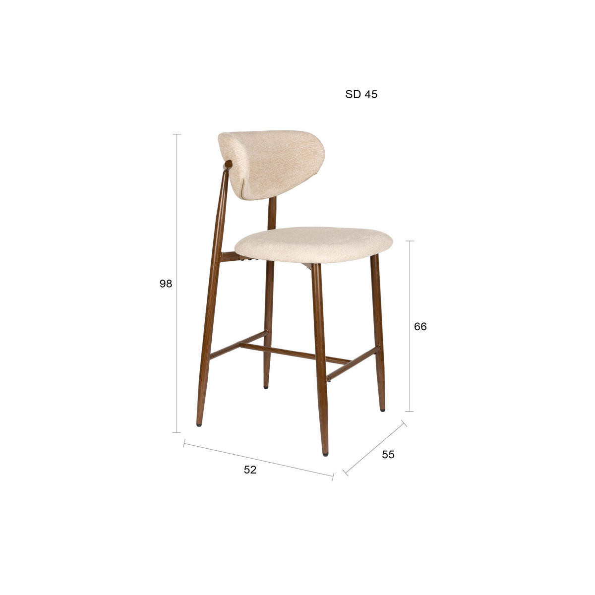 BARHOCKER Noor Rückenlehne 66 cm Beige - 2 er Set - Beige/Grau, Kunststoff (52/98/55cm) - Housecraft Living