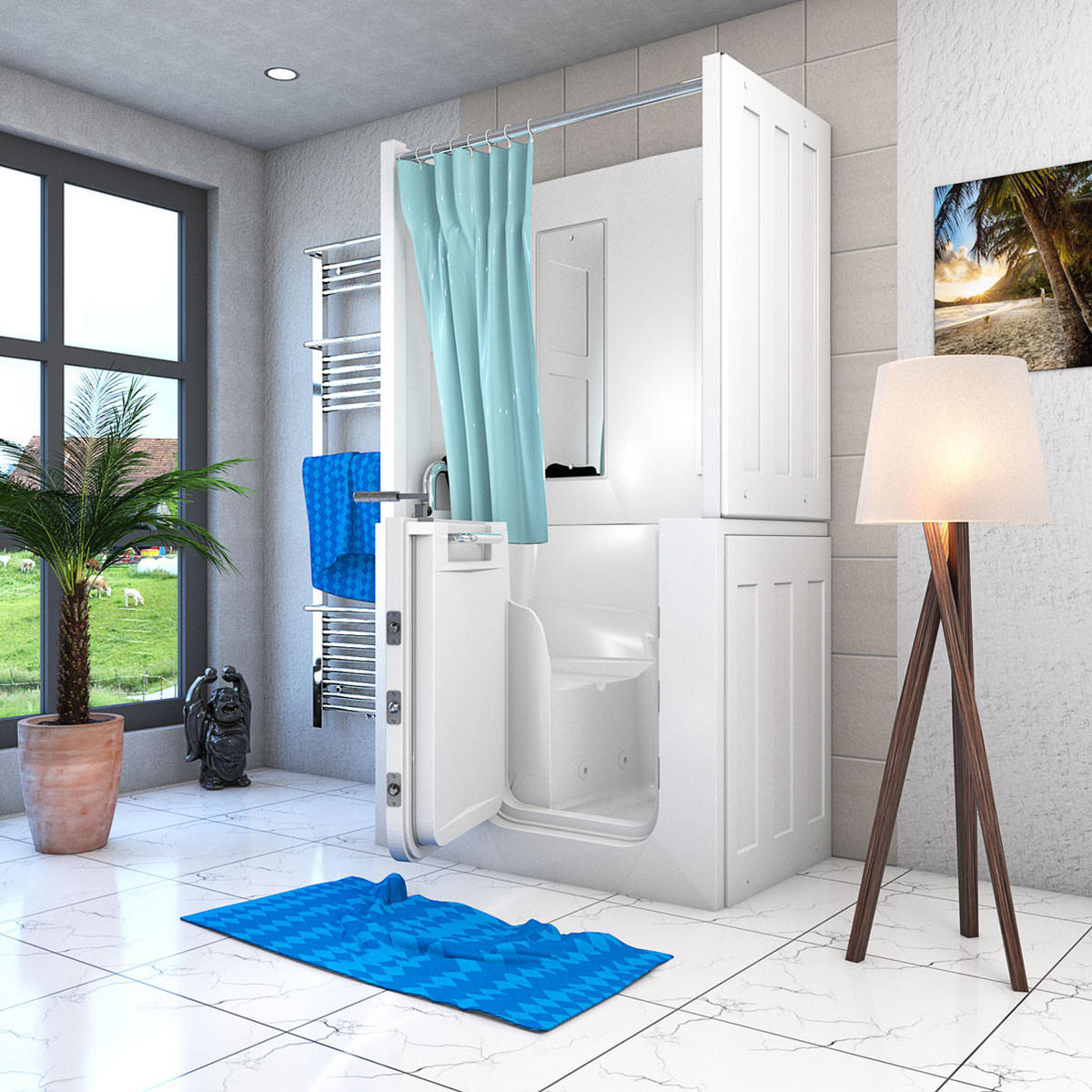 SENIOREN Dusche Sitzwanne Tür S08D-B-L - Weiß, Glas/Kunststoff (110/68/205cm) - AcquaVapore by Sandra Jentho