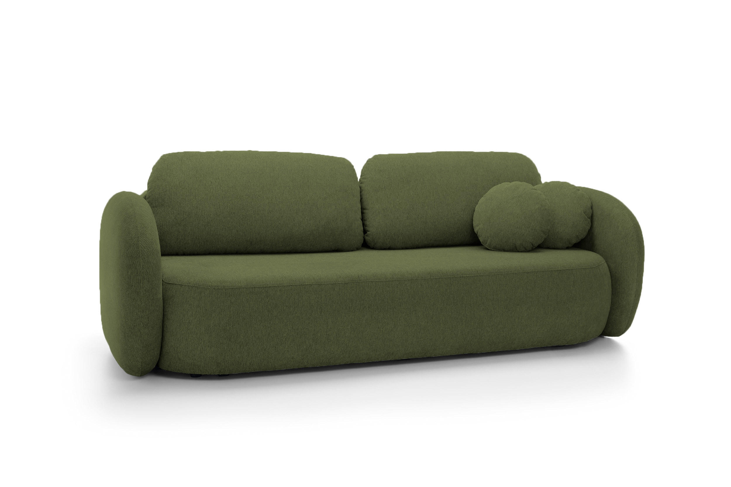 SOFA OLIO Mit Schlaffunktion Und Bettkasten, Bonell-Taschenfederung, Aragon-Stoff, lose Rückenkissen, freistehend, 238x101x86 cm Green - Grün, Holz/Textil (238/86/101cm) - DomoHome