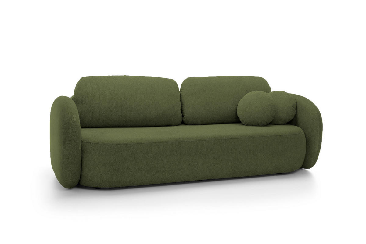 SOFA OLIO Mit Schlaffunktion Und Bettkasten, Bonell-Taschenfederung, Aragon-Stoff, lose Rückenkissen, freistehend, 238x101x86 cm Green - Grün, Holz/Textil (238/86/101cm) - DomoHome