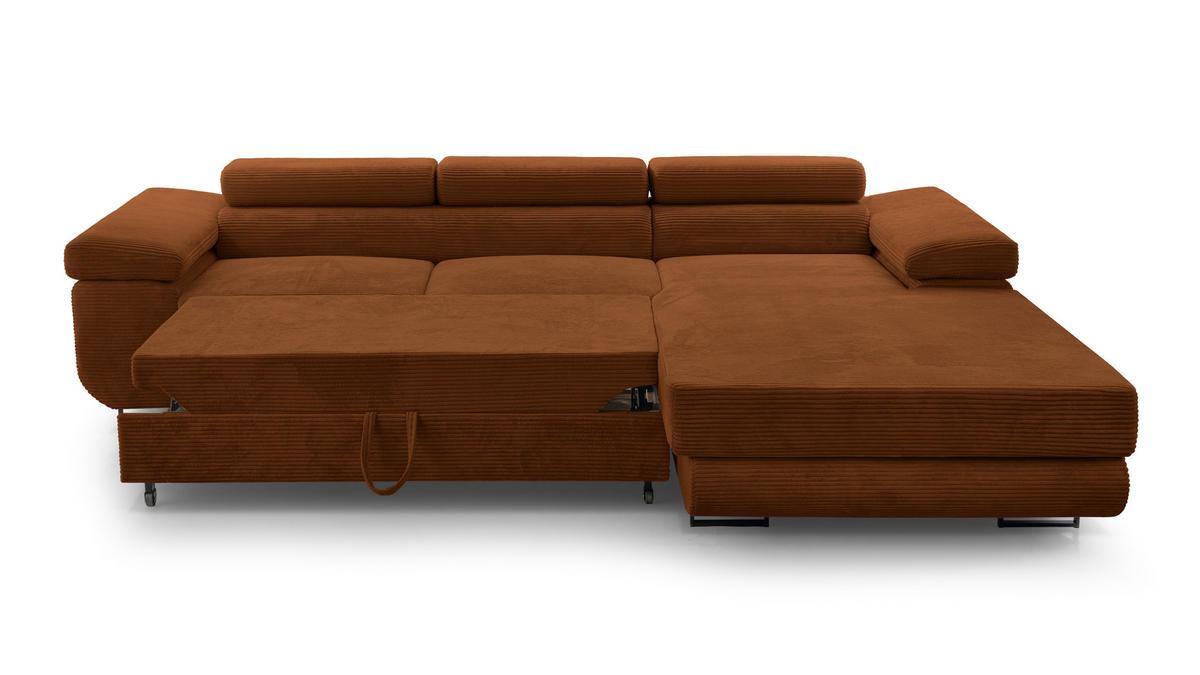 ECKSOFA L Form Arborio Ziegelrot 280/203/90 cm Rechts mit Schlaffunktion - Schwarz/Orange, Textil/Metall (280/203cm) - AX Living