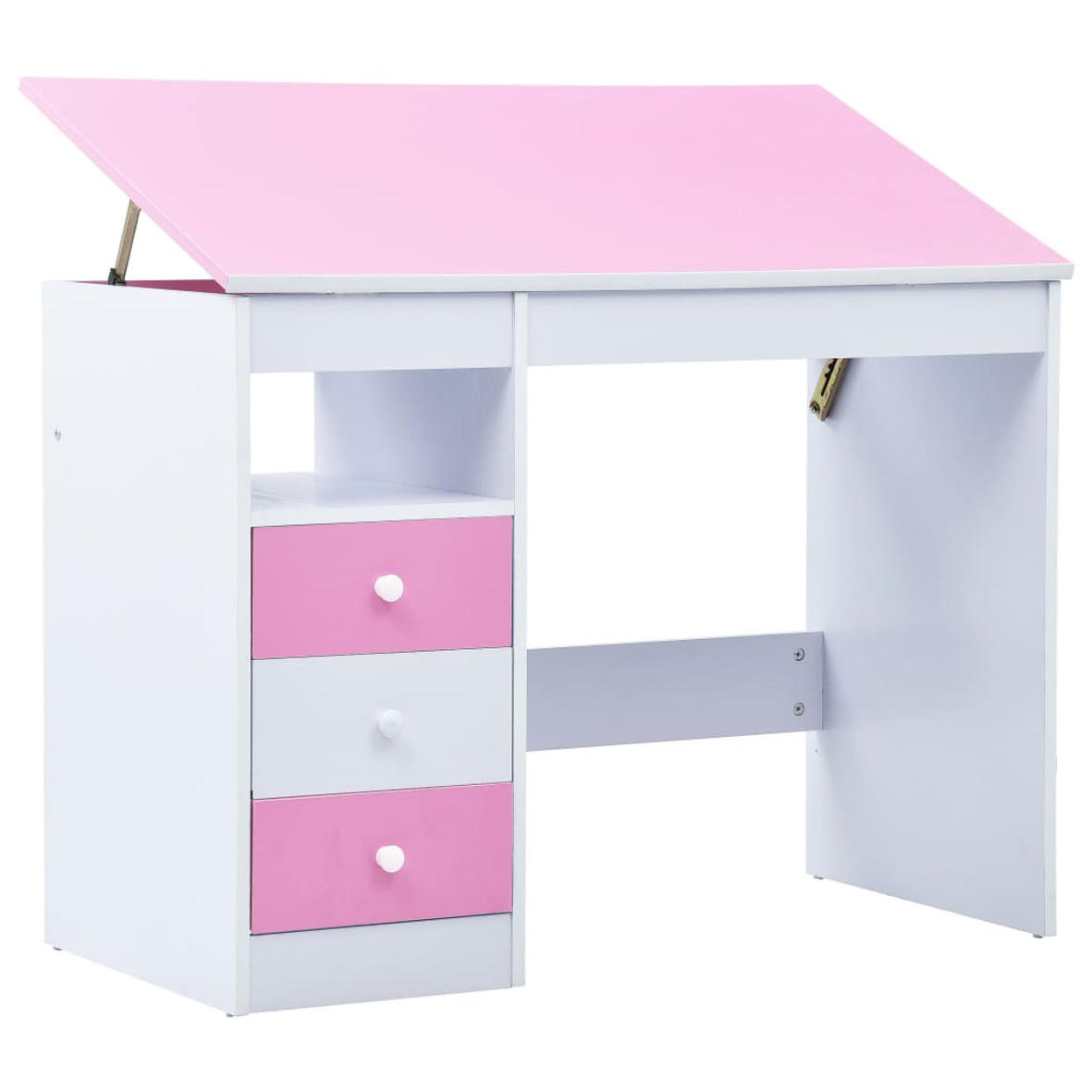 KINDERSCHREIBTISCH KIPPBAR ROSA UND WEISS - Pink/Weiß, Holz (100/87/55cm) - vidaXL