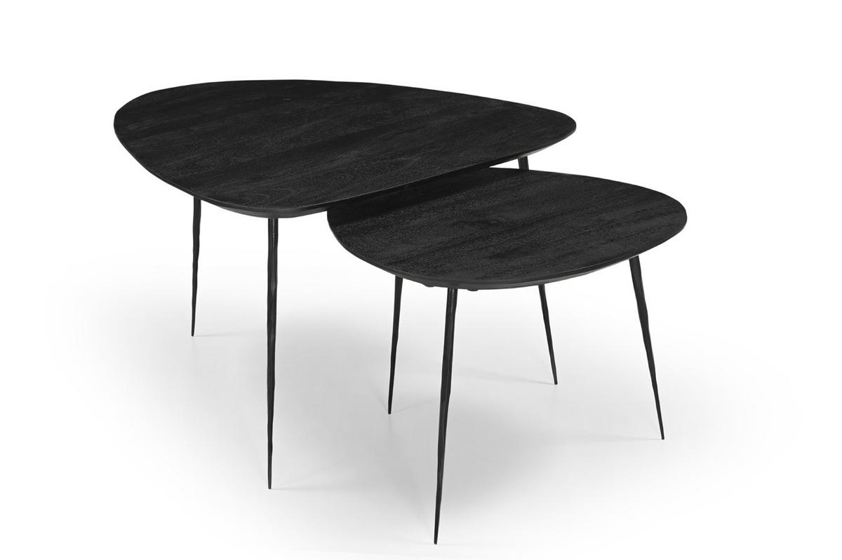 COUCHTISCH mit organische form 2er-Set aus Mangoholz, schwarz - Schwarz, Holz (72/72/45cm) - Giga Meubel