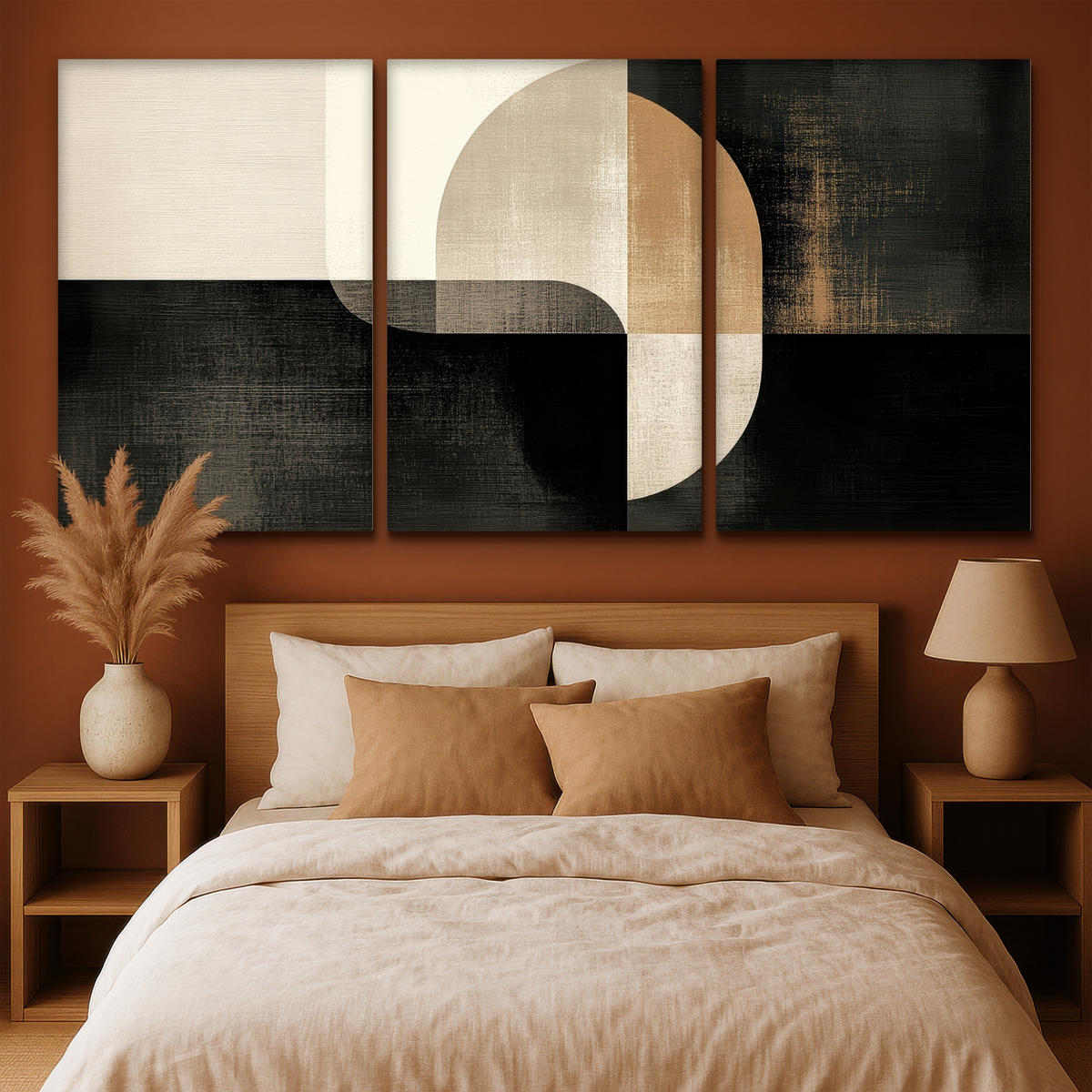 LEINWANDBILD 3er Set Formen - Abstrakt - Gold 240x120 cm - Schwarz, Textil (240/120cm) - MuchoWow