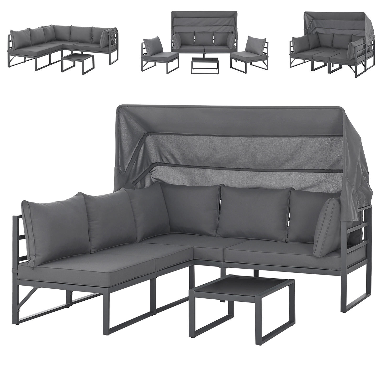 GARTENLOUNGE Maui Grau - Dunkelgrau/Grau, Metall - SVITA
