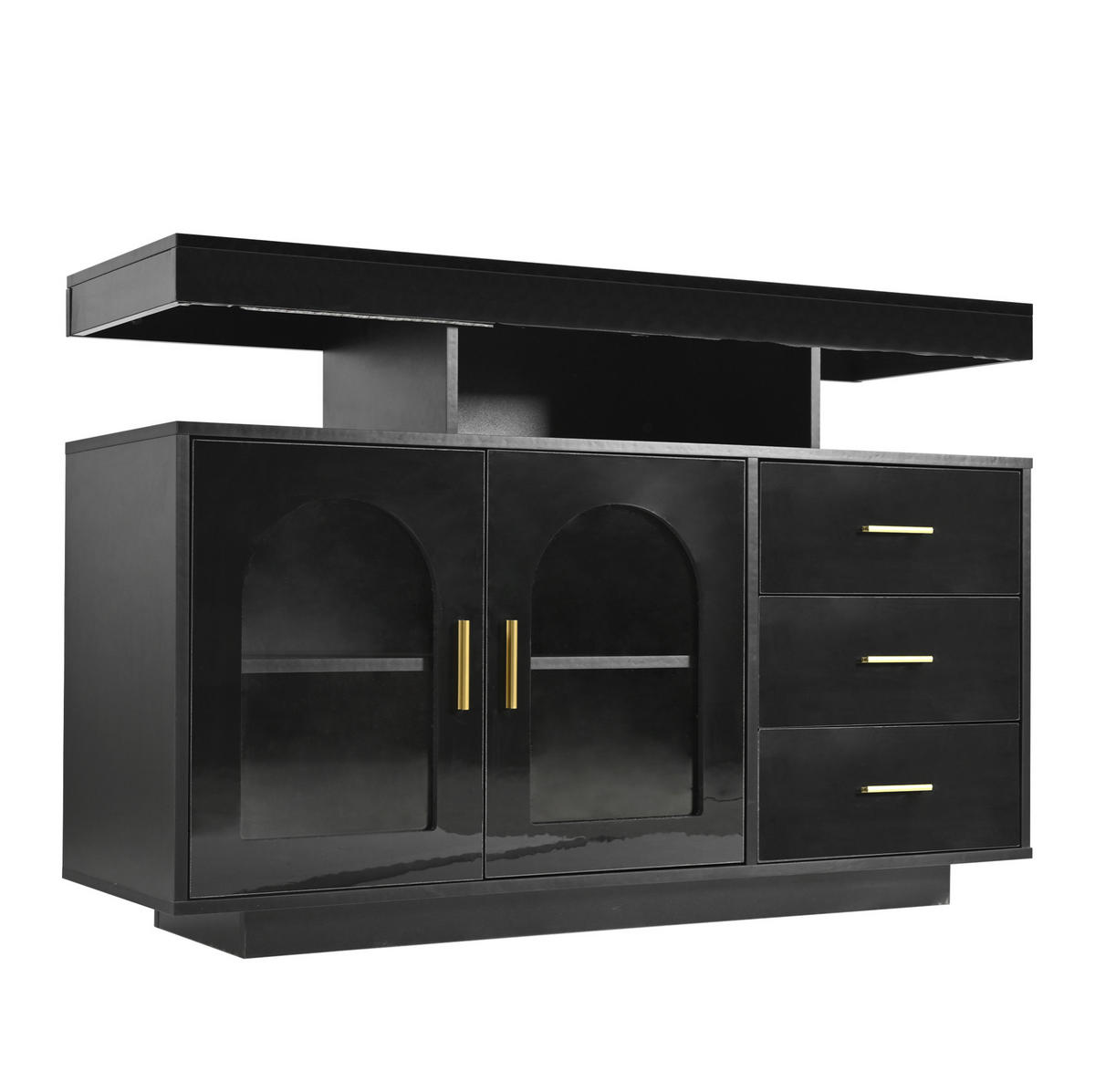 SIDEBOARD 120/40/80 cm aus Spanplatte mit Hochglanzfront und LED-Beleuchtung Schwarz - Schwarz, Holzwerkstoff (120/80/40cm) - Modenvie