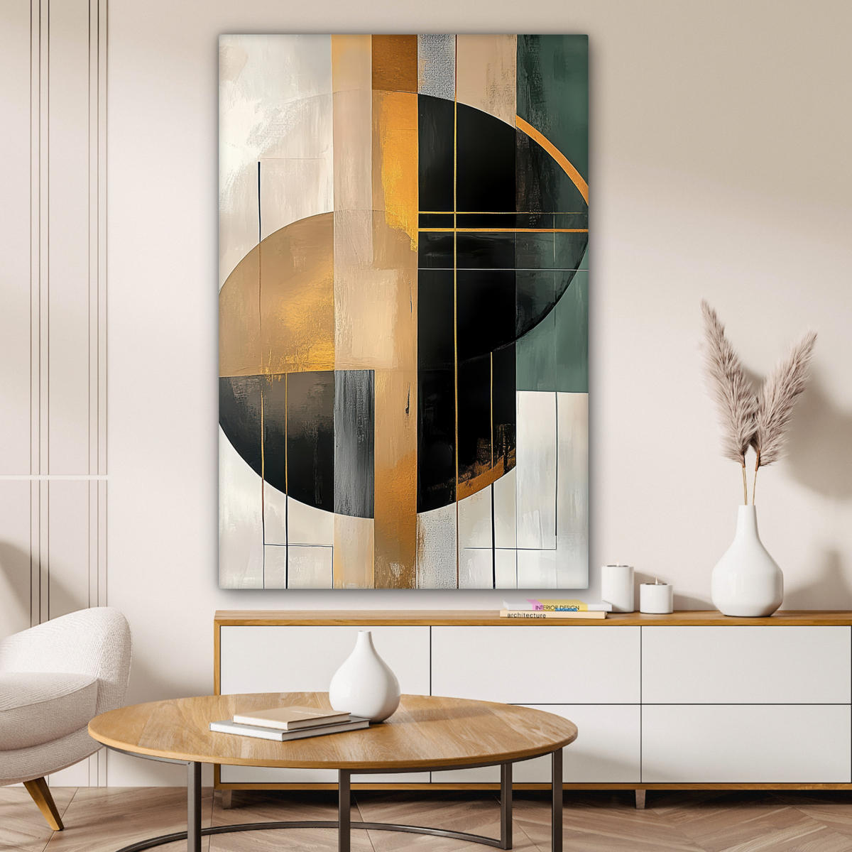 LEINWANDBILD - Abstrakt - Gold - Bronze - Grün - Formen - Modern - 80x120 - Wanddeko - Multicolor, Textil (80/120cm) - MuchoWow