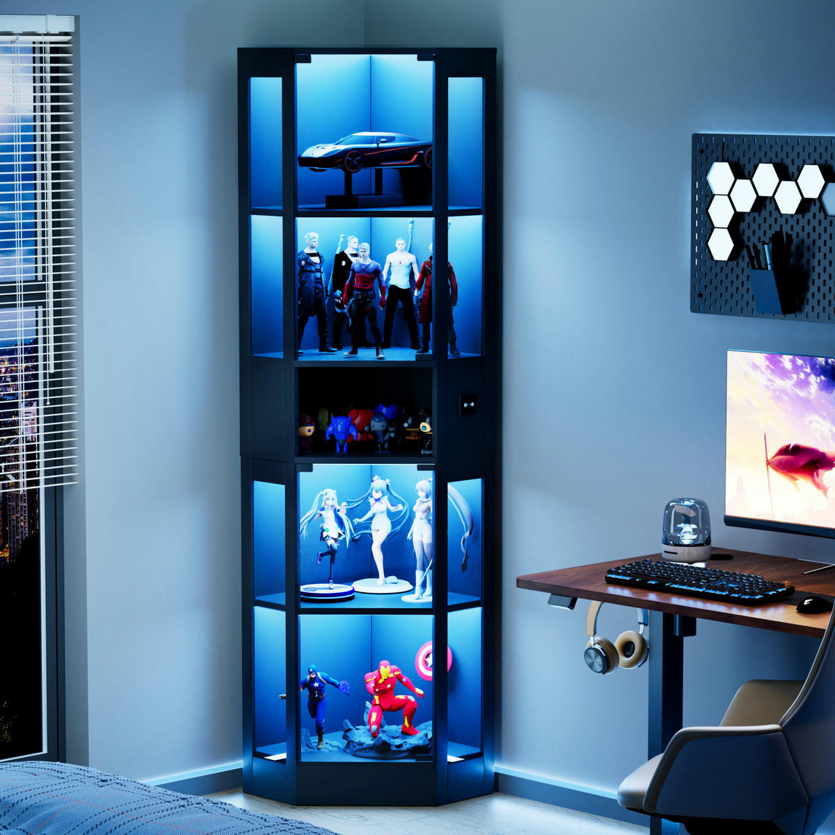 VITRINENSCHRANK,GLASVITRINE mit LED Beleuchtung und Stauraum Schwarz - Schwarz, Glas (57/165/40cm) - PARAFTA HOME