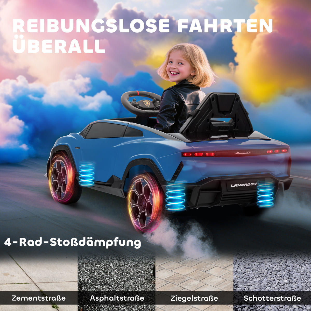 ELEKTROAUTO DE-06284 Lamborghini lizenziert mit 2,4G Fernbedienung Blau - Blau, Kunststoff/Metall (101.5/49/43cm) - ComfortXL