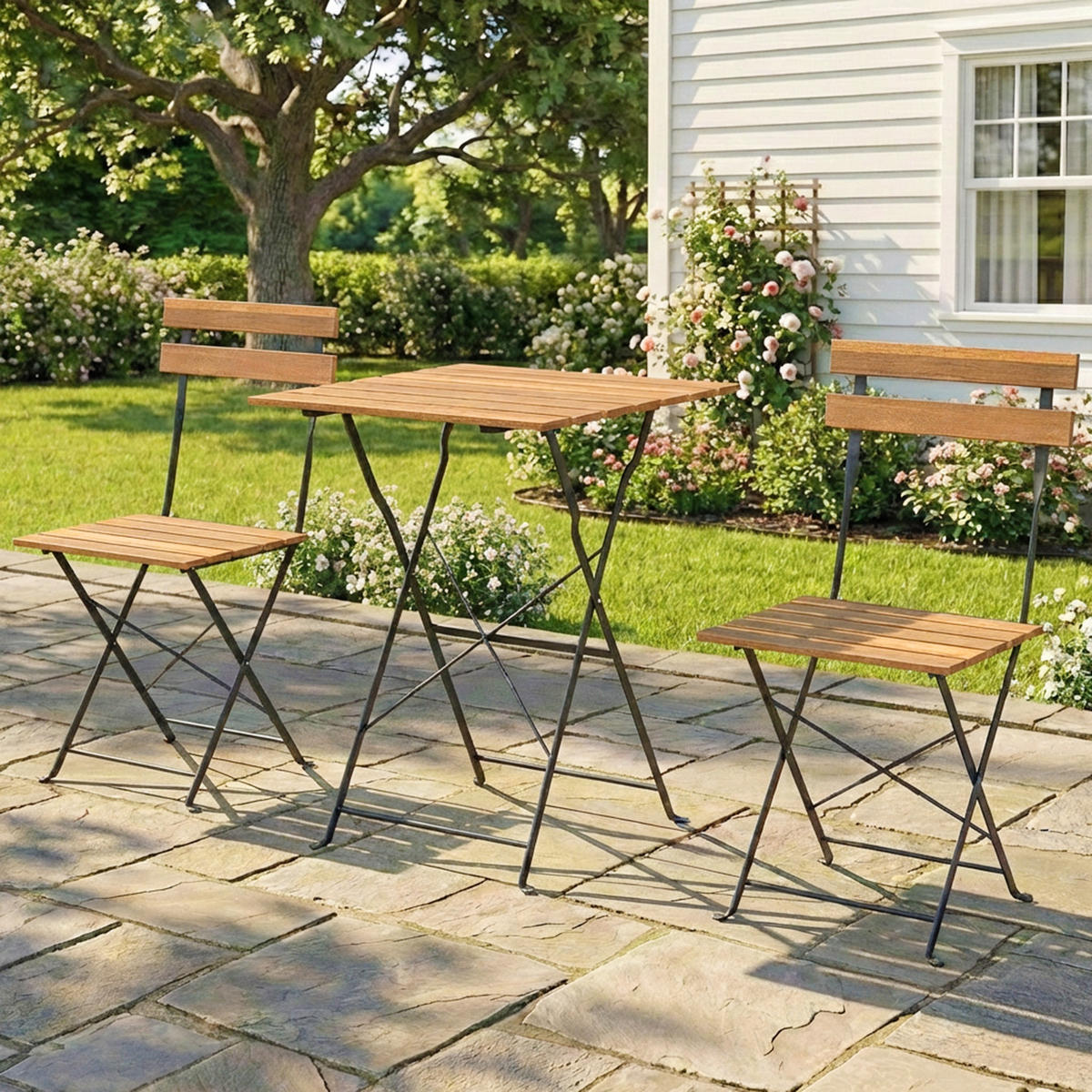 BALKONSET 3-teilig DE-14228 klappbar, Akazienholz Natur - Naturfarben, Metall - ComfortXL