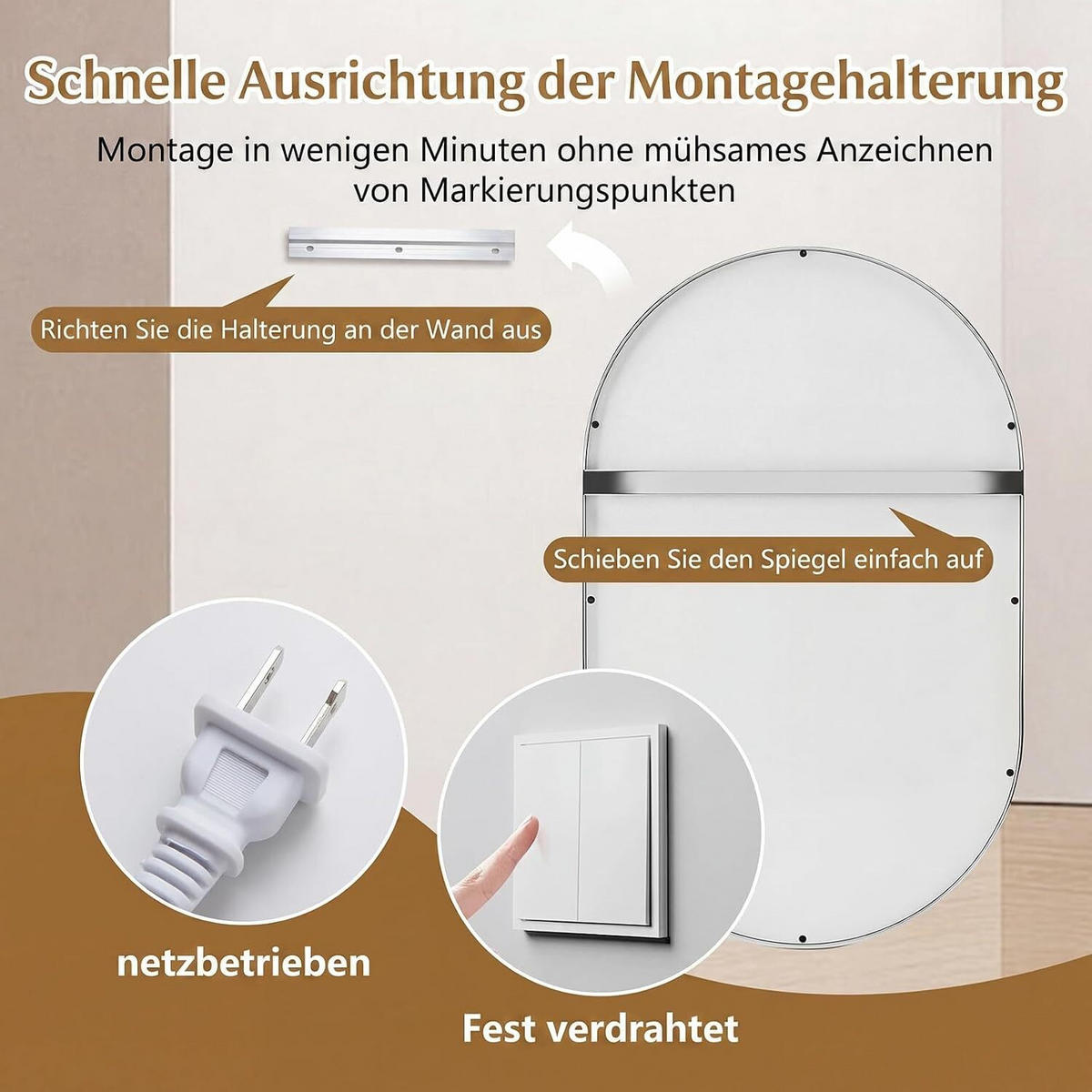 BADEZIMMERSPIEGEL oval silber - Silberfarben, Glas (50/80/4cm) - COSTWAY