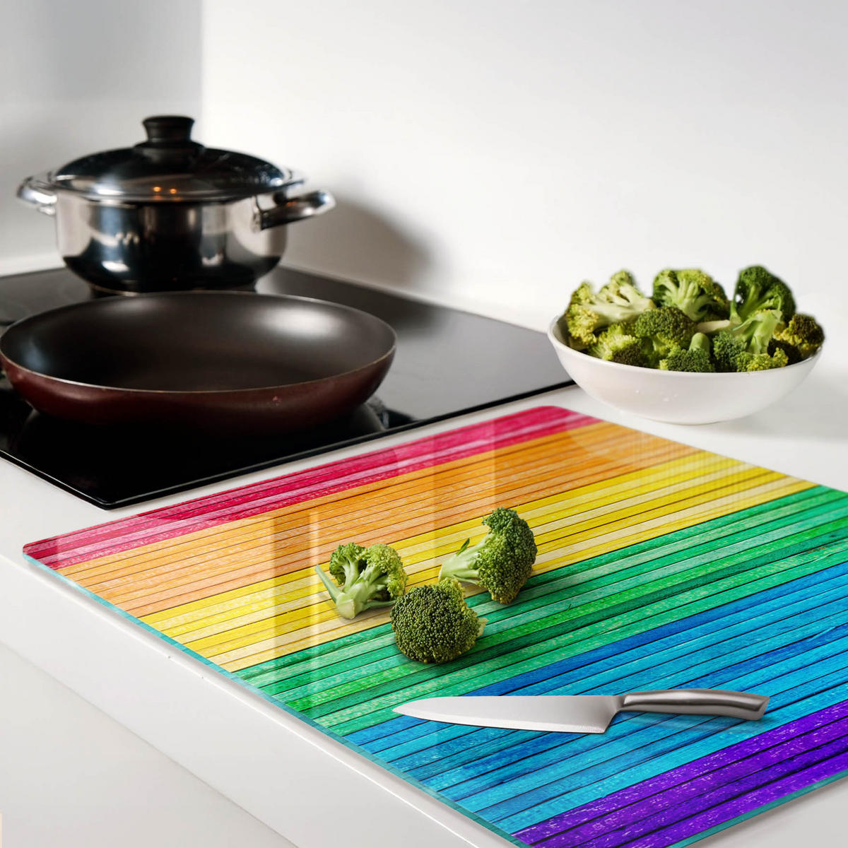 GLASPLATTE 60x52 cm Farbige Streifen - Multicolor, Glas (60/0.4/52cm) - TULUP