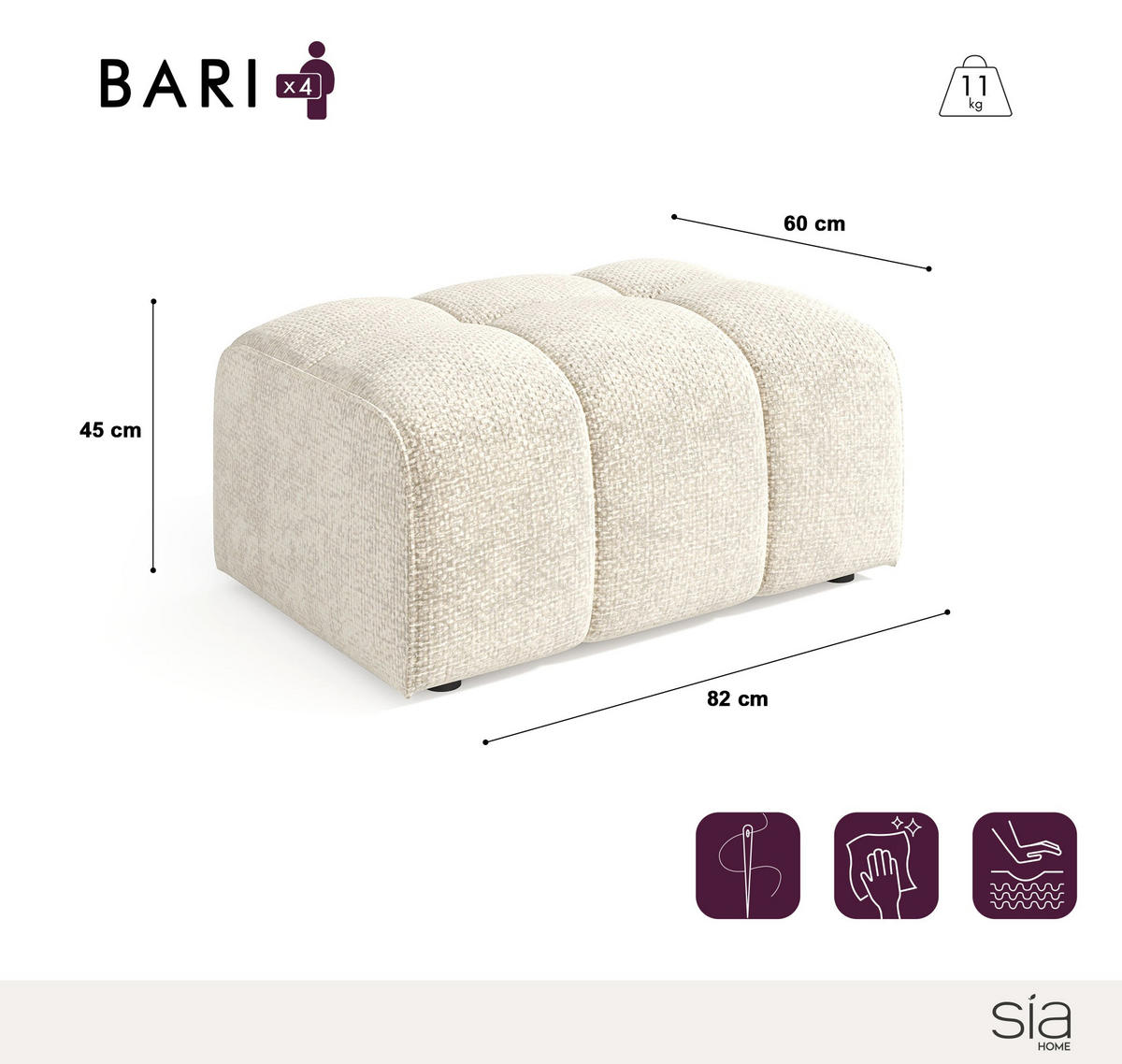 SITZKISSEN Chenille-Samt Dunkles Anthrazit 82cm - Anthrazit, Textil (82/45/60cm) - Sia Home