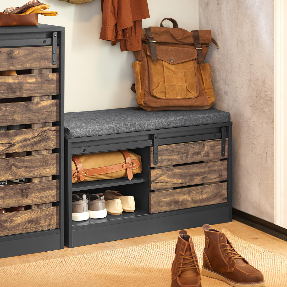 SCHUHBANK Grau - Grau, Holzwerkstoff (80/48/35cm) - SoBuy