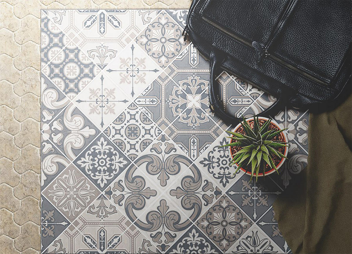 VINYL TEPPICH 150x225 cm Katalanische Blumen - Greige, Kunststoff (150/225cm) - TULUP