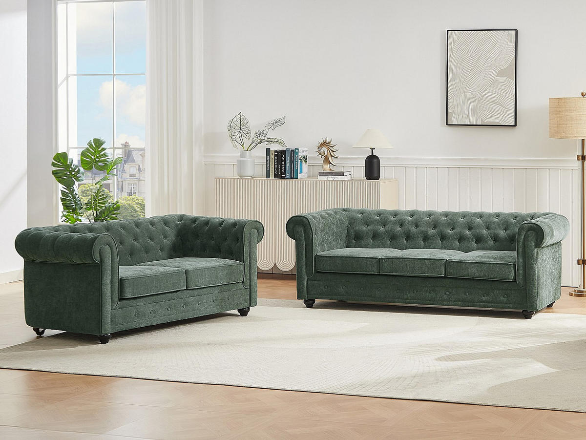 COUCHGARNITUR ohne Schlaffunktion - 5 -Sitzer - Polyester - grün - CHESTERFIELD - Grün, Textil (205/72/88cm) - Vente-Unique