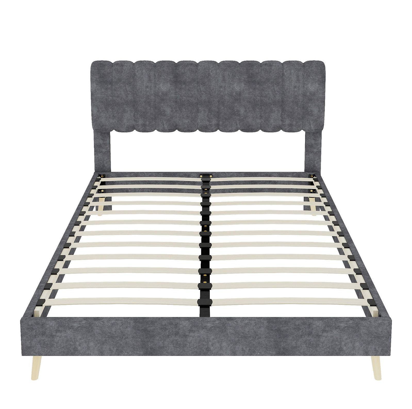 POLSTERBETT 140/200 cm mit hohem Kopfteil und Matratze, Samtstoff und Metall, Grau - Grau, Textil (140/200cm) - Redom