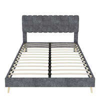 POLSTERBETT 140/200 cm mit hohem Kopfteil und Matratze, Samtstoff und Metall, Grau - Grau, Textil (140/200cm) - Redom