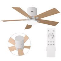 STROPNI ventilator z LED lučko, 106,6 cm, 5 lesenih lopatic, 6 hitrosti in časovnik - naravne barve, kovina (106.6/106.6/28cm) - EuroLiving