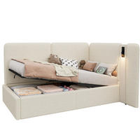 BETT 90/200 cm mit Bettkasten, USB-C-Anschluss und Leselampe, Bouclé Beige - Beige, Textil (90/200cm) - BEAOK