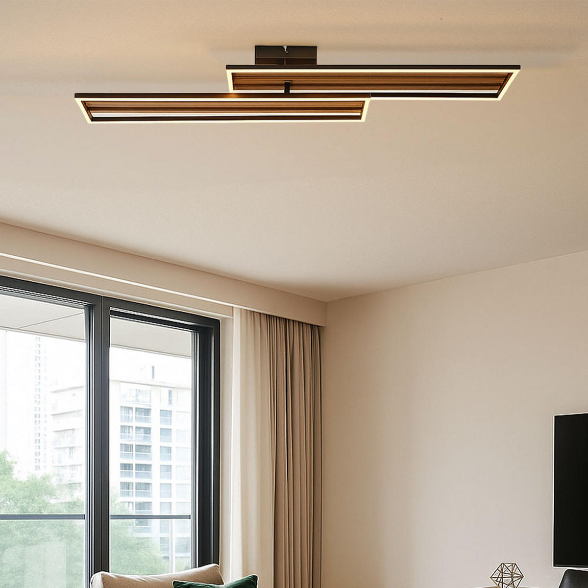 LED DECKENLEUCHTE Metall Holzoptik Braun Schwenkbar - Braun, Metall (90/21/10cm) - Globo Lighting