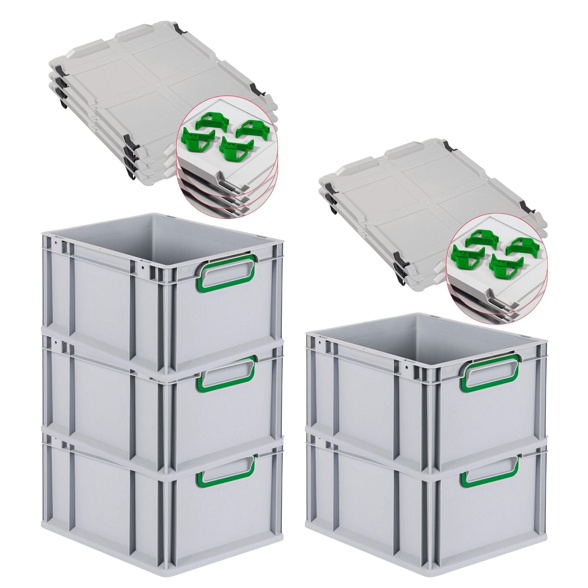 EUROBOX 5x Nextgen Color Mit Auflagedeckel 22x30x40cm Griffe Grün Geschlossen - Grün, Kunststoff (30/22/40cm) - PROREGAL