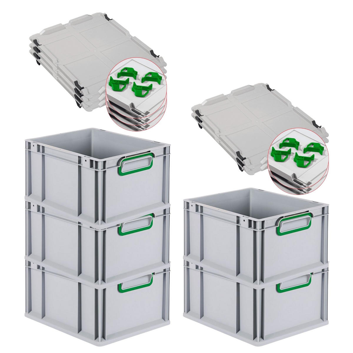 EUROBOX 5x Nextgen Color Mit Auflagedeckel 22x30x40cm Griffe Grün Geschlossen - Grün, Kunststoff (30/22/40cm) - PROREGAL