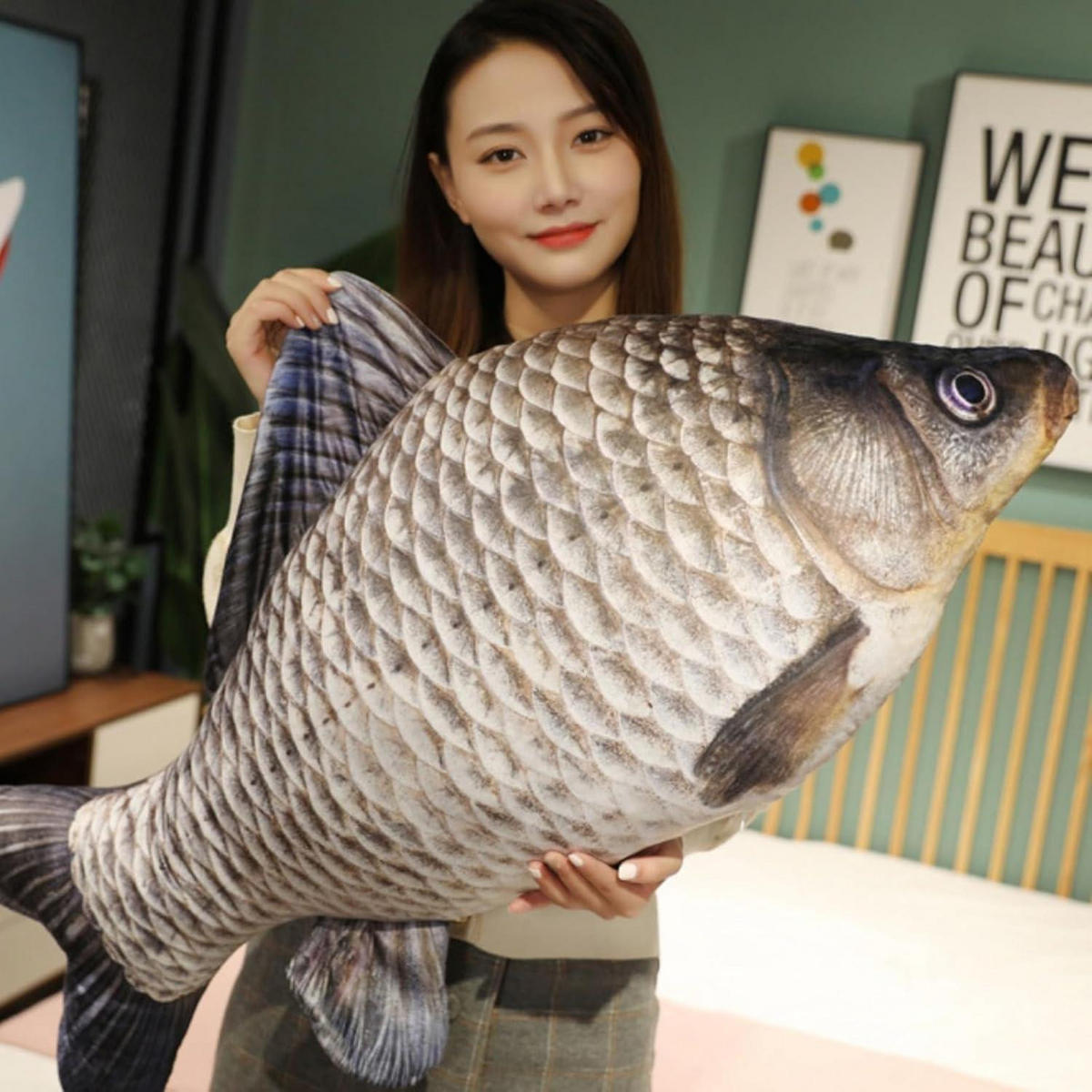PLÜSCHKISSEN Fisch 30 cm - Braun, Textil (10/30cm)
