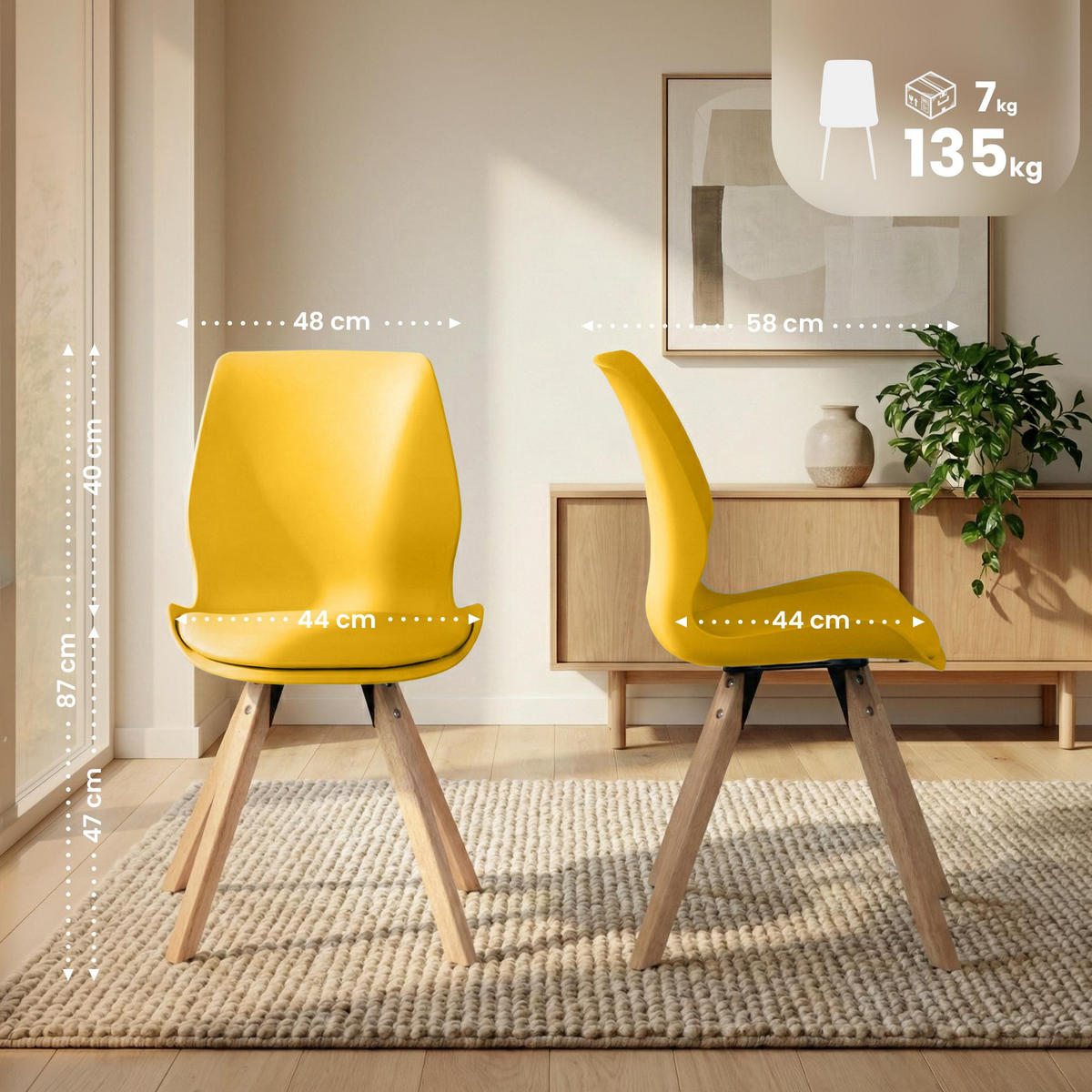 STUHL Kunststoff Gelb - Eukalyptusholzfarben/Gelb, Holz/Kunststoff (49/87/58cm) - CLP