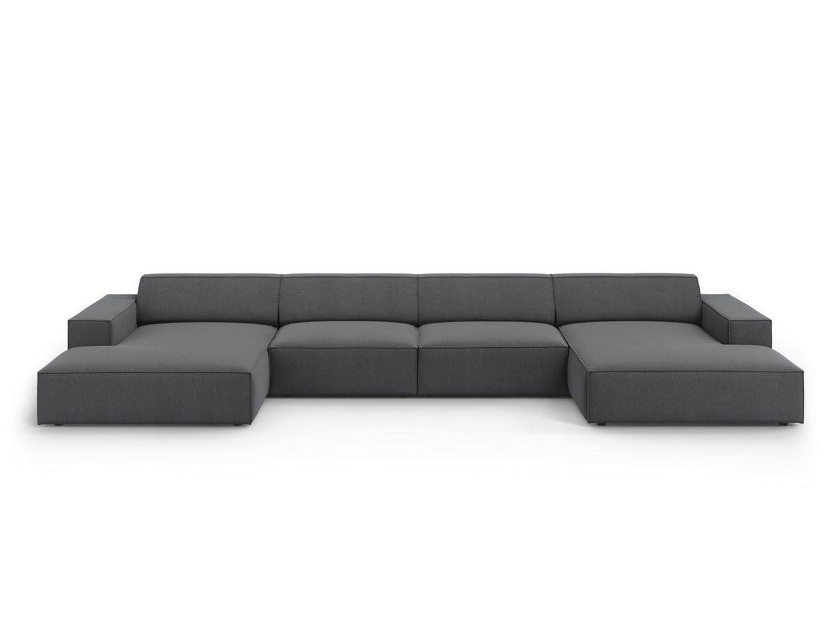 PANORAMASOFA Jodie aus strukturiertem Stoff dunkelgrau 6 Sitzplätze - Dunkelgrau, Textil (166/70/364cm) - Micadoni