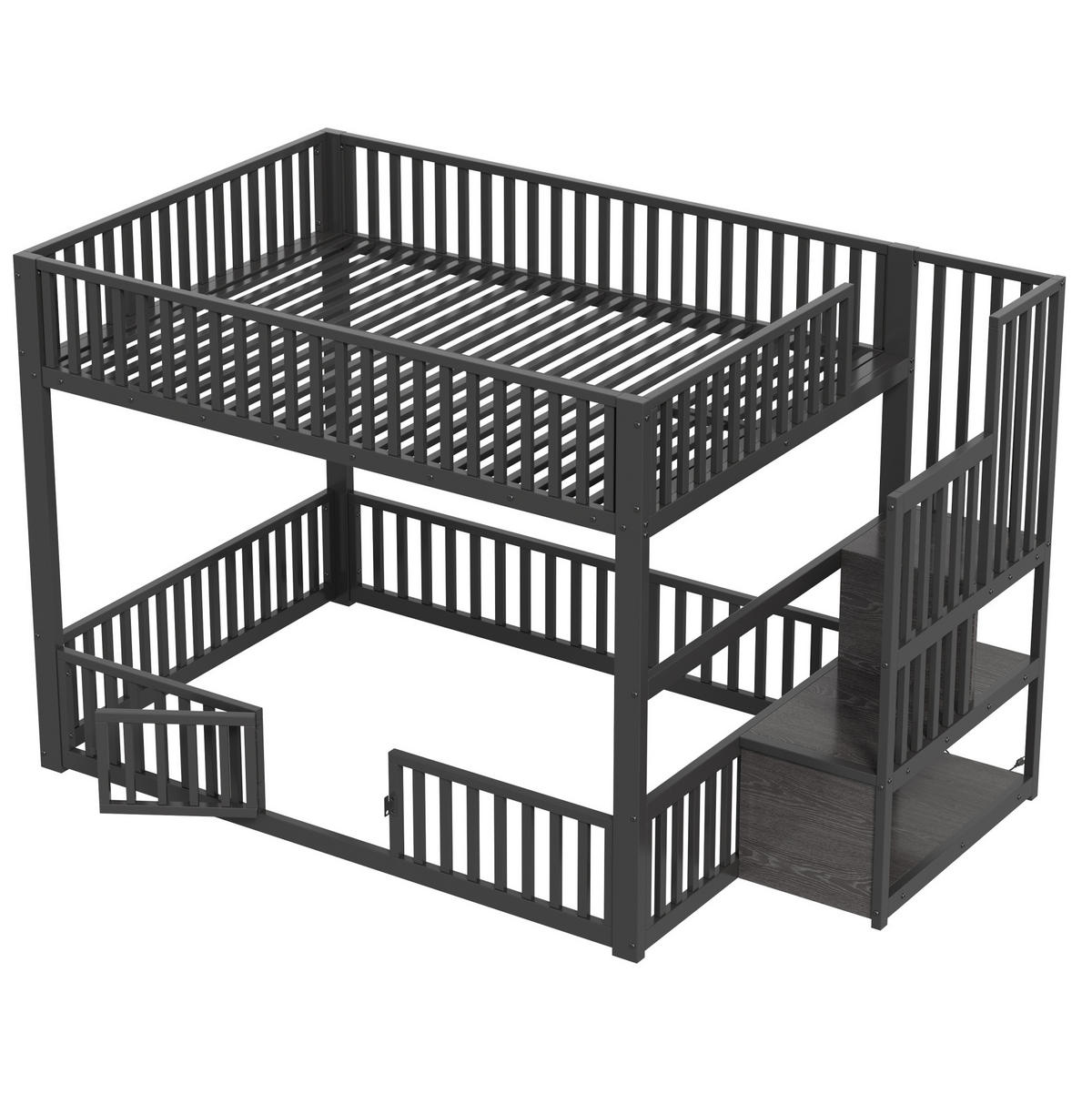 ETAGENBETT 140/200 cm aus MDF und Metall mit LED, Schwarz - Schwarz, Metall (140/200cm) - OKMYHOME