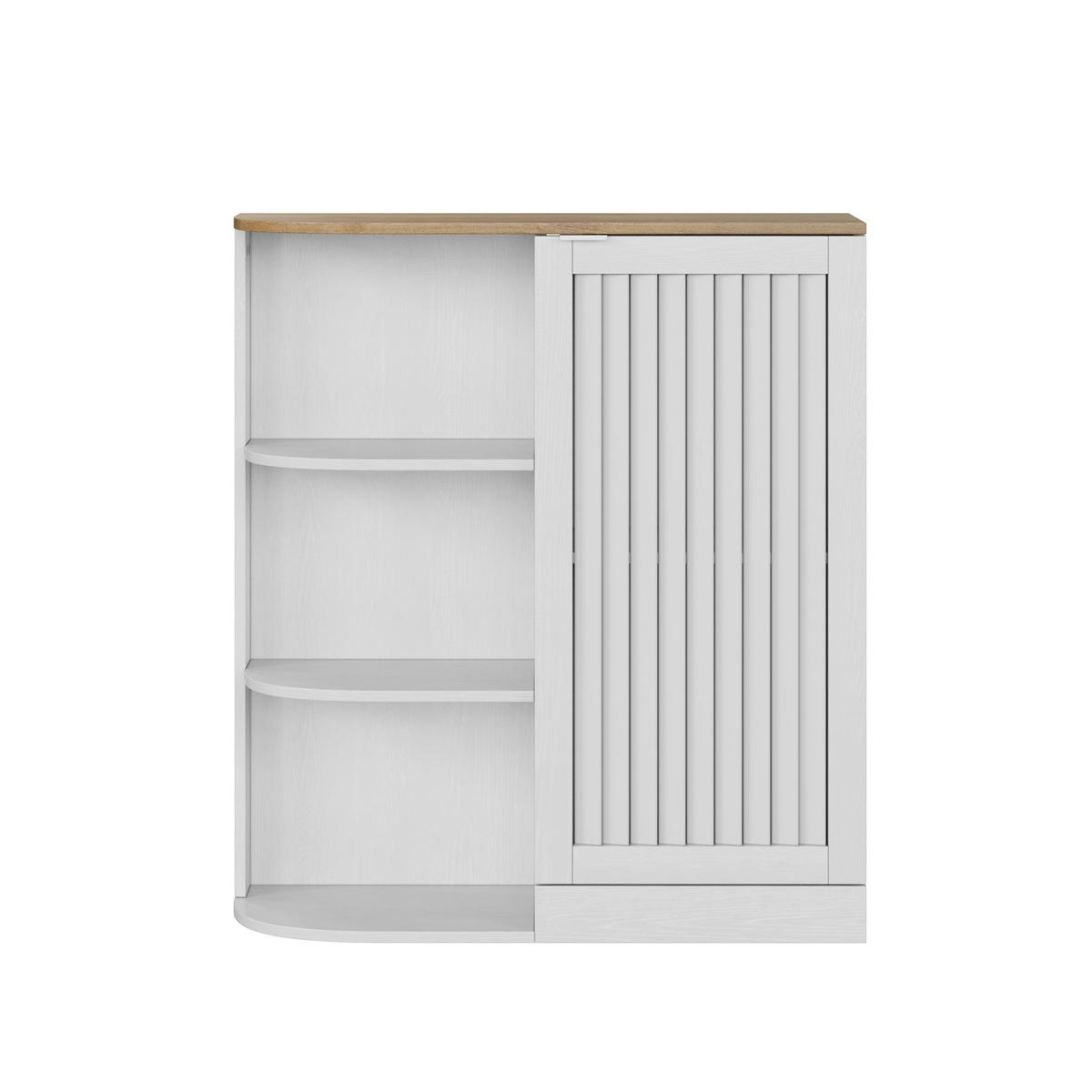 BADEZIMMERSCHRANK 68x25x76 cm Weiß & Eiche mit 3 offenen Regalen & Schrank - Weiß, Holzwerkstoff (68/76/25cm) - Modfu