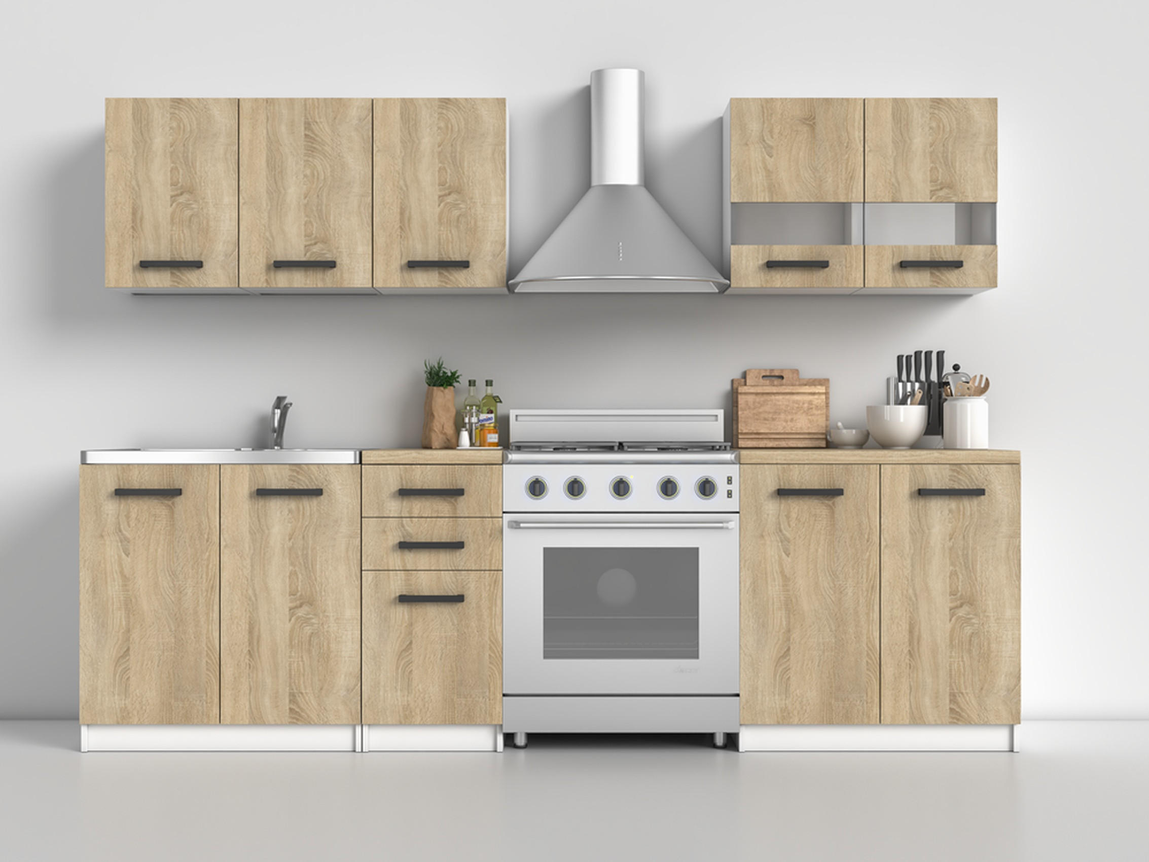 SADA KUCHYŇSKÉHO NÁBYTKU Bílá, Sonoma 200/180/60 - bílá, kompozitní dřevo (200/180/60cm) - RAUMHIRSCH FURNITURE