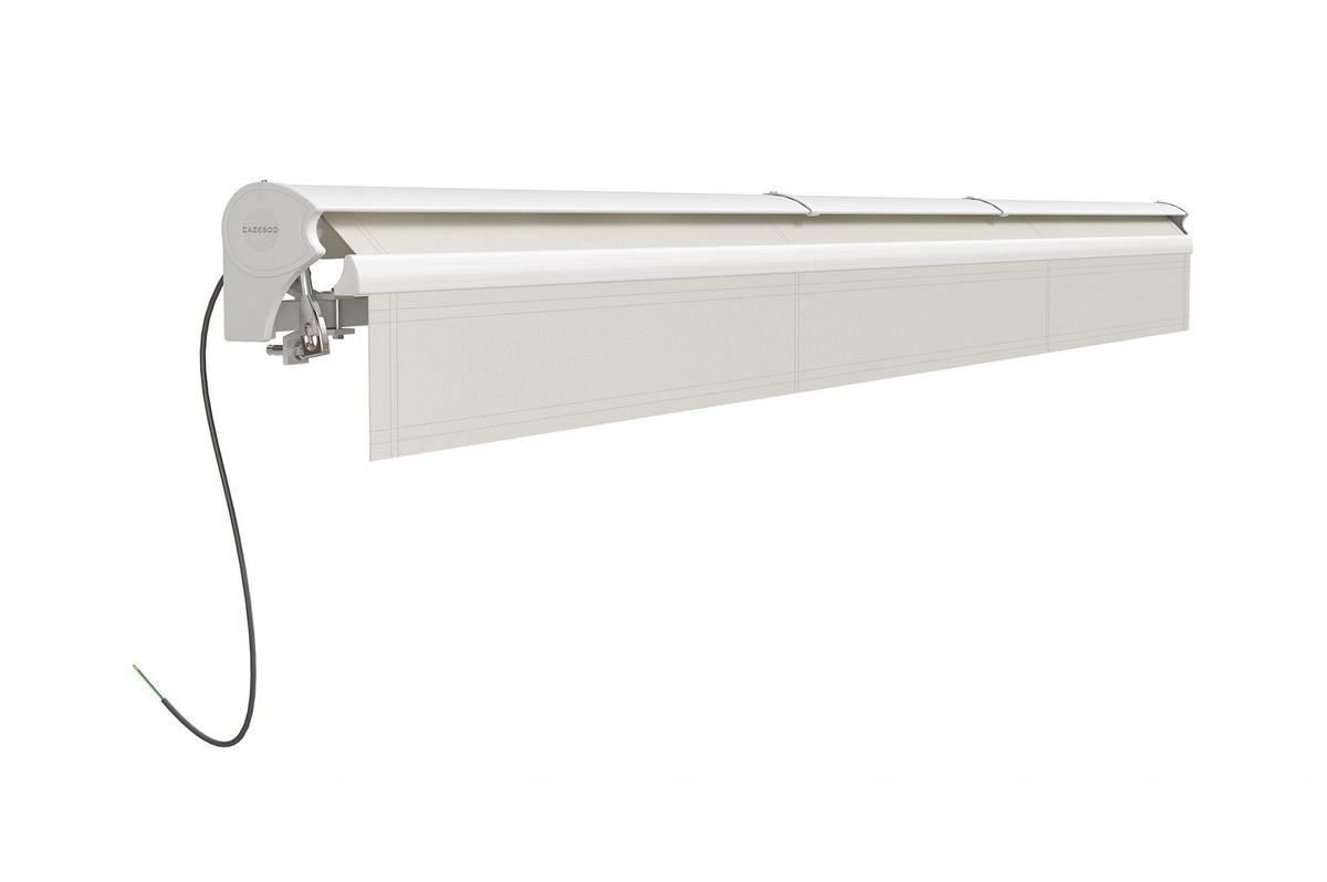 HALBKASSETTENMARKISE Fazzio Struktur weiß - leinwand Beige 4x3m motorisierte - Premium-Leinwand 320g/m² - Beige, Metall (394/218/300cm) - Cazeboo