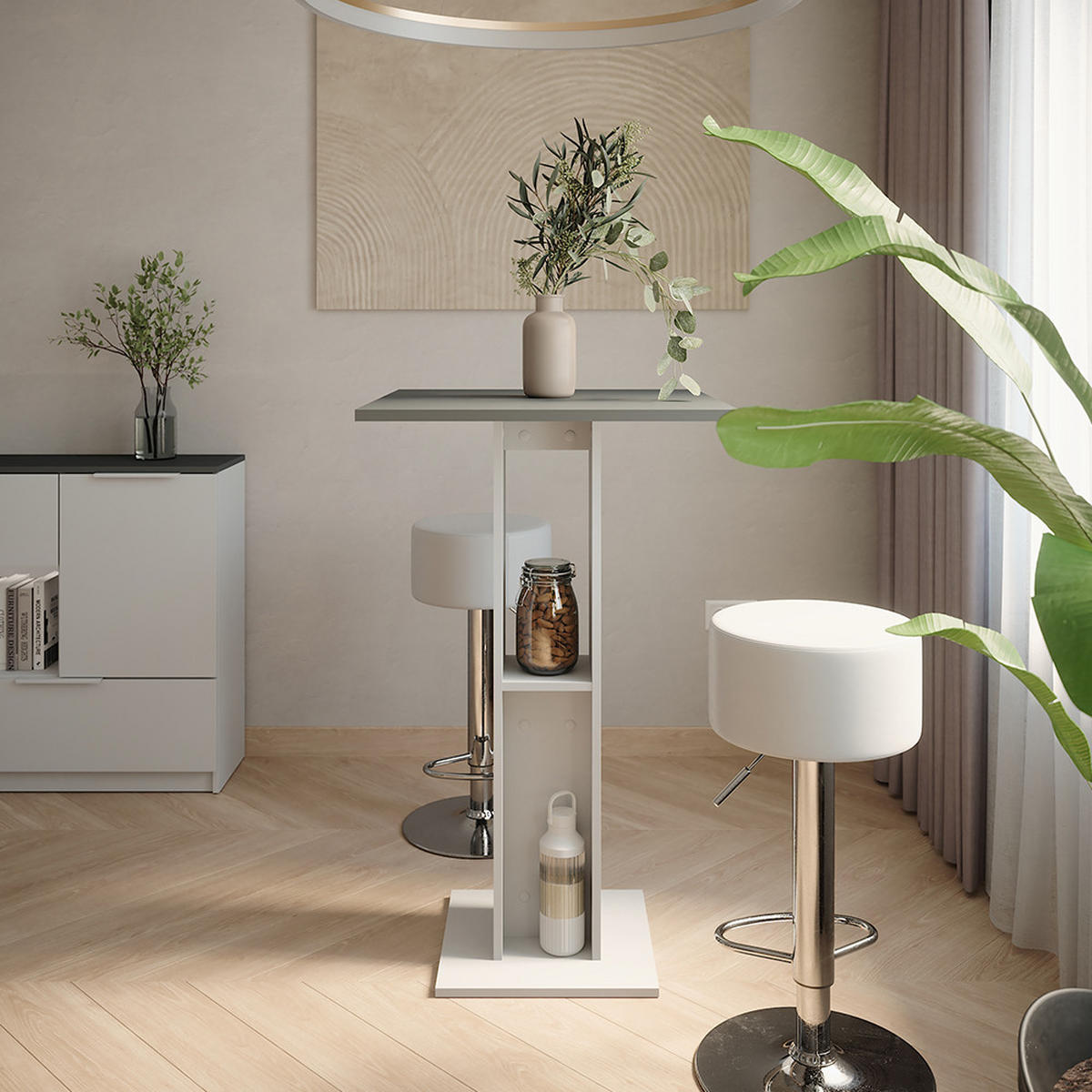 BARTISCH-SET Repose Weiß/Anthrazit 65 x 65 cm mit 2 Barhockern - Anthrazit/Weiß, Holzwerkstoff (65/65/106cm) - Vicco