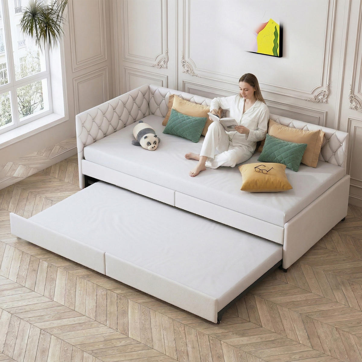 SCHLAFSOFA 90/180x200 cm in Beige, ausziehbar, Samt - Beige, Holz/Metall (180/200cm) - PARAFTA HOME