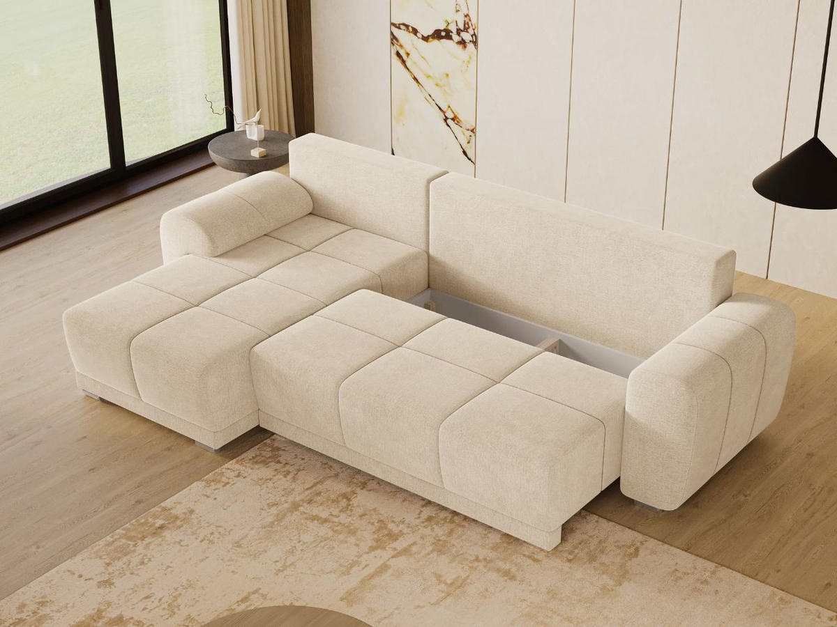 ECKSOFA Monti Beige Links - Beige/Silberfarben, Holz/Textil (188/290cm) - Graingold