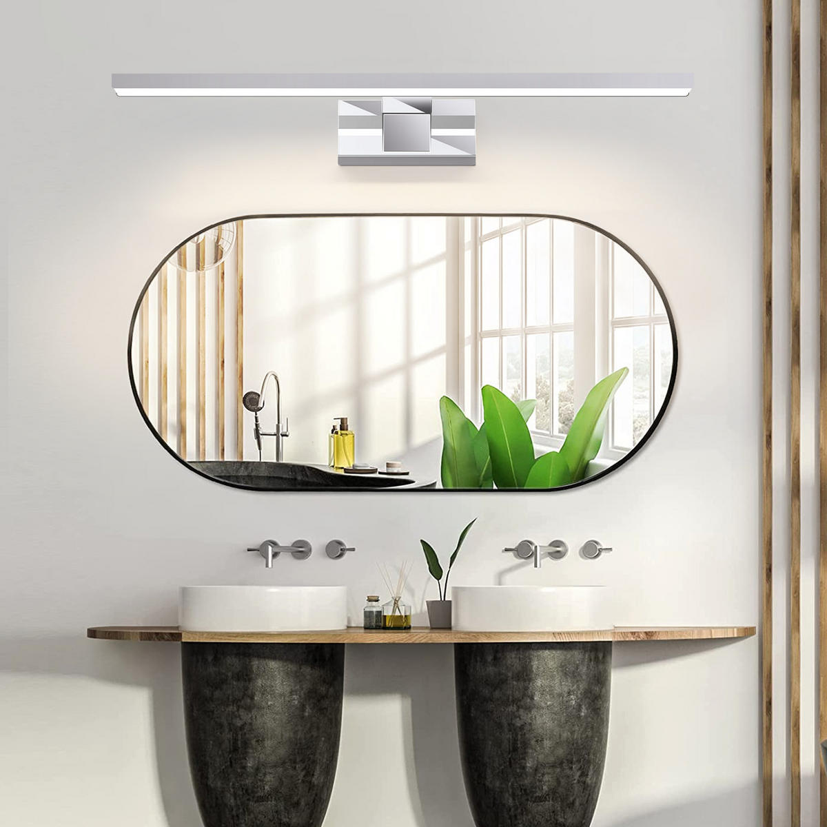 SPIEGELLEUCHTE Qylzork 12.8/12/60 cm - Chromfarben, Kunststoff (60/12.8/12cm) - ZMH