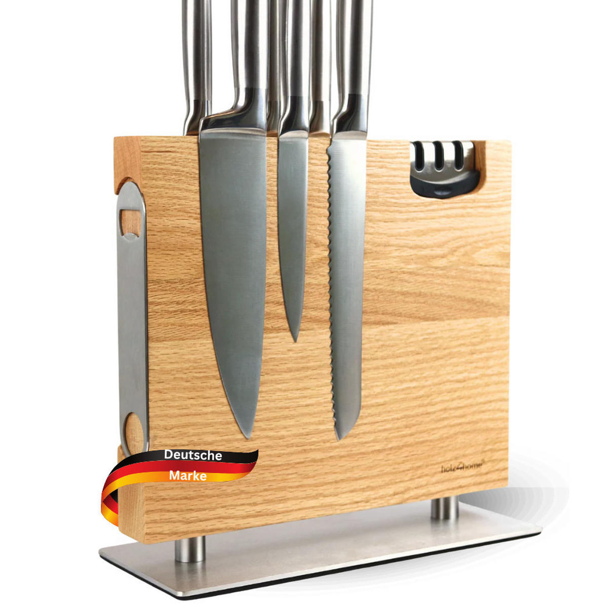 MESSERBLOCK magnetisch ohne Messer HYFO MIT MESSERSCHÄRFER Eiche - Braun, Holz (29/27/12cm) - DELUKE