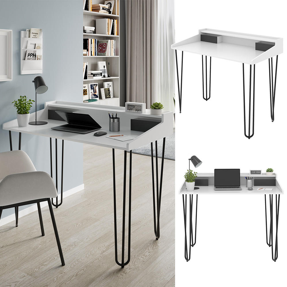 SCHREIBTISCH Sannar Weiß 110 x 60 cm mit Schubladen - Schwarz/Weiß, Holzwerkstoff (60/110/89.5cm) - Vicco