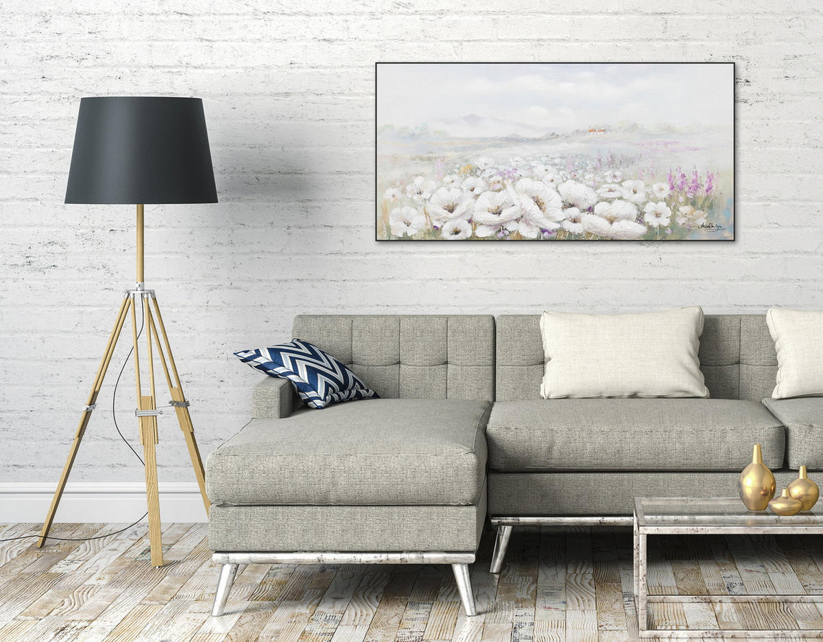 ACRYLBILD HANDGEMALT 120/60 cm - Grau/Grün, Holz/Textil (120/60cm) - KUNSTLOFT